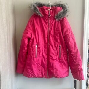 BCX Girl Hot Pink Faux Fur‎ Hooded Puffer Winter Coat Jacket Size L(14) Girls